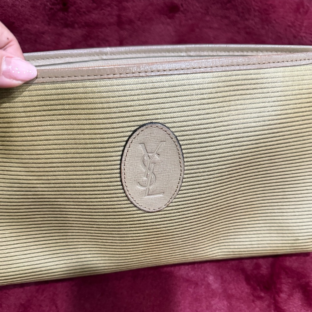 YSL Large Vintage Clutch - Dark Gold and Tan with monogrammed lining
